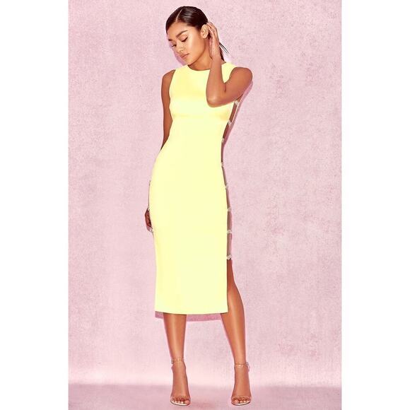 House of CB Phedra Crystal Embellished Dress Yellow Size S - Picture 4 of 10